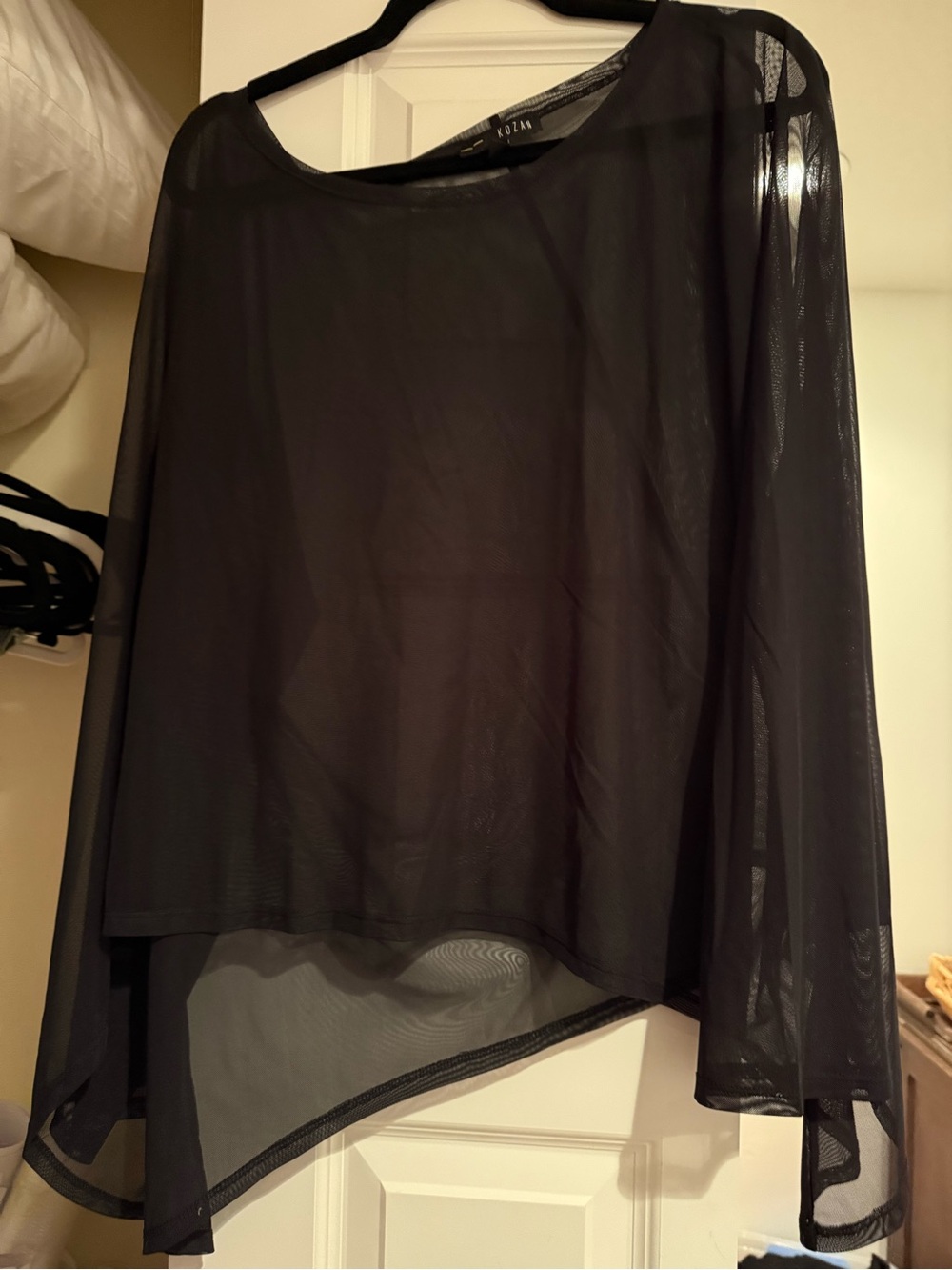 Sheer Asymmetric Black Blouse by KOZAN